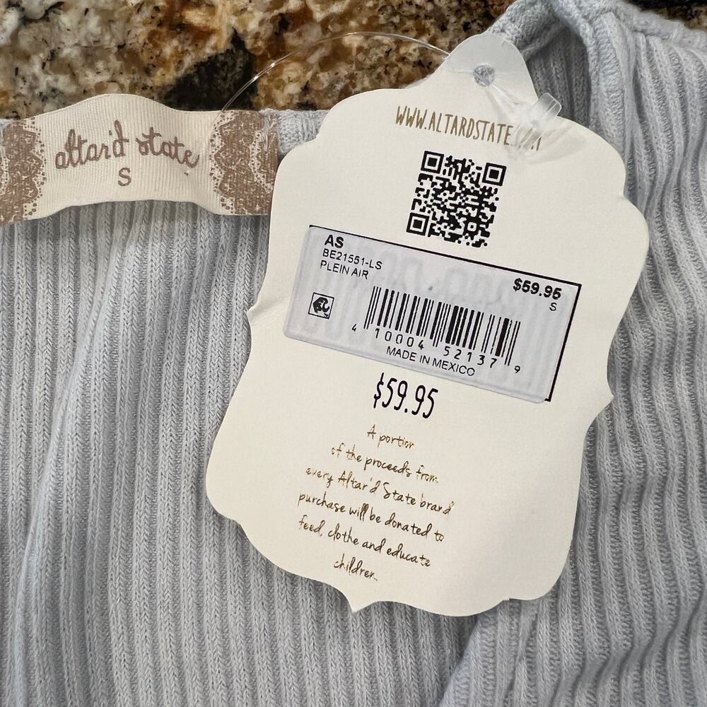 NWT Altar'd State Light Grey Babydoll Ribbed Top - SIZE S - Picture 4 of 5